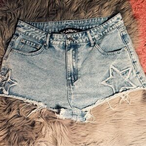 Carbon Light Blue Star-Accent Jean Shorts